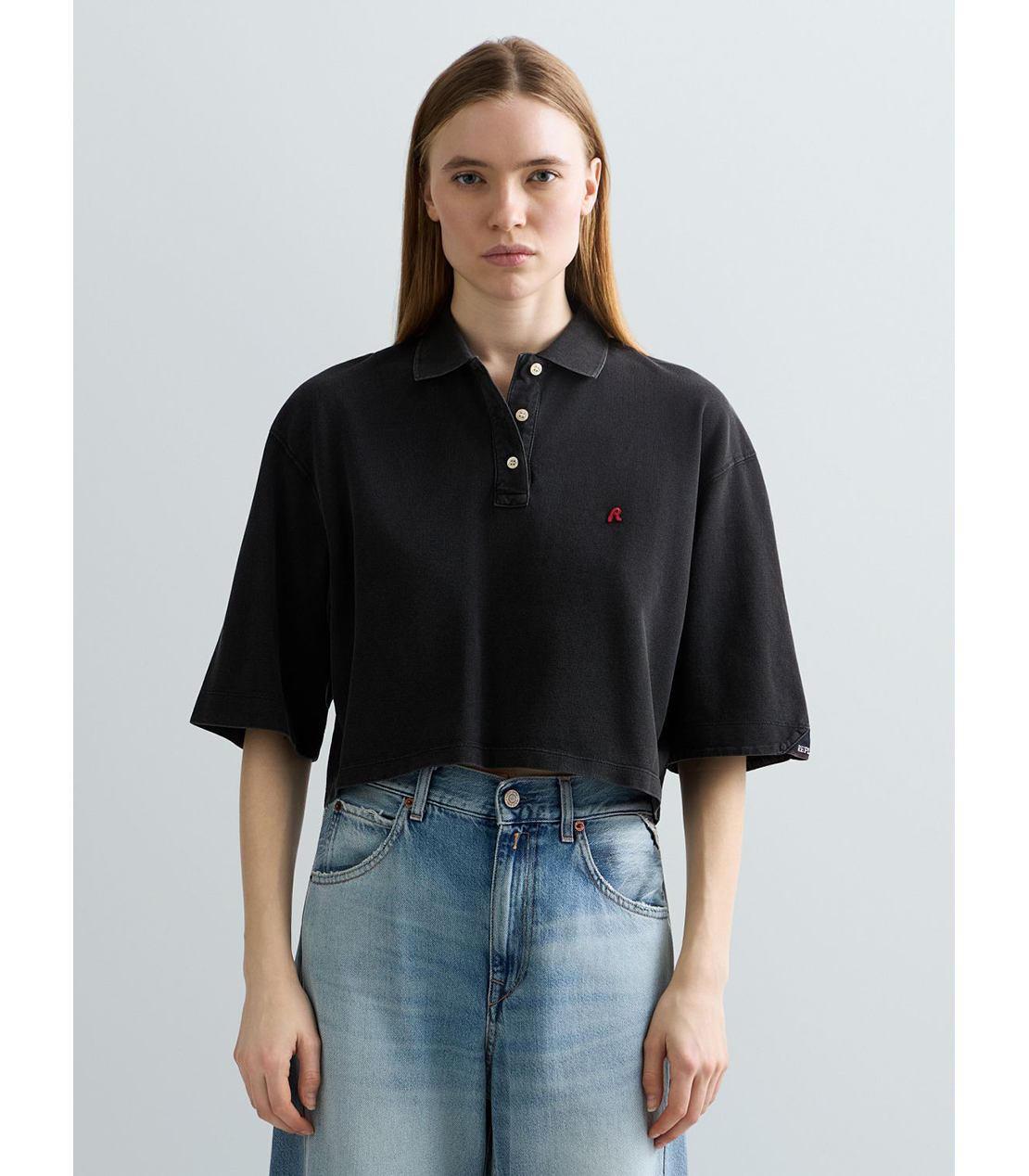 コットンピケクロップドポロシャツ